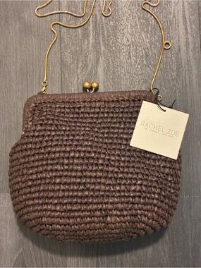 Rachel Zoe Brown Woven Crossbody with Gold Chain Strap